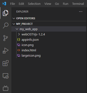 Screenshot shown the generated project with a template on VS Code